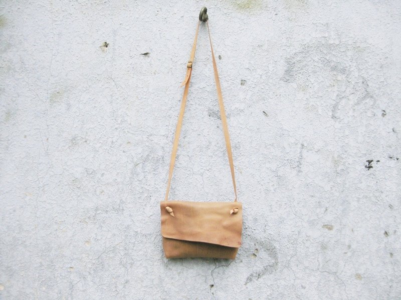 ~后菜园~自制配件 摔软皮斜背方包 BC-325 - 侧背包/斜挎包 - 真皮 卡其色