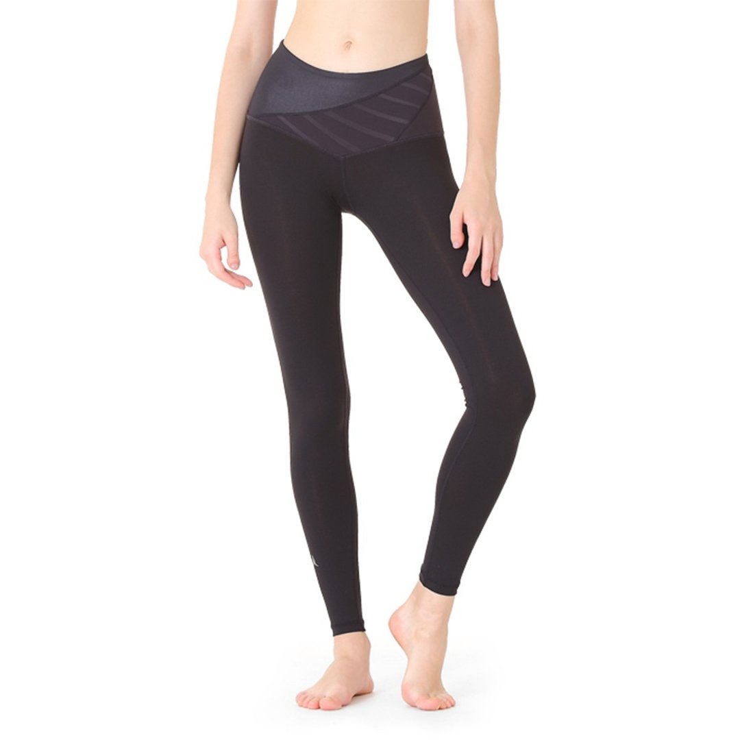 【NAMASTE】Selena V型网纱剪接瑜珈裤 - 黑色 - 女装瑜珈服 - 尼龙 黑色