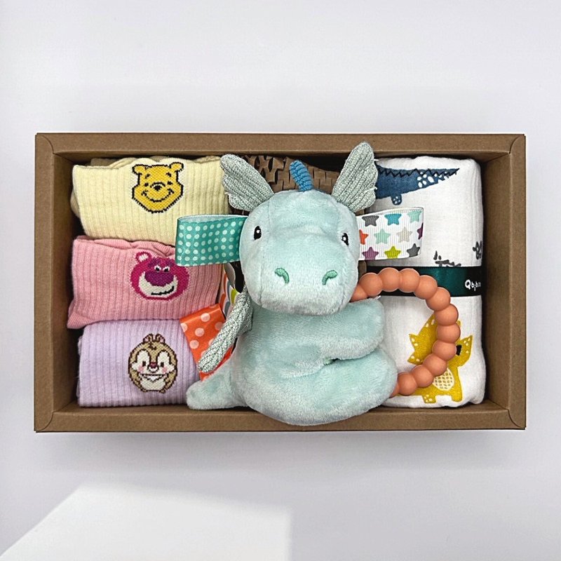 【定制多款】童行小礼盒-手摇铃+成人袜+万用巾 满月礼盒弥月礼盒 - 满月礼盒 - 棉．麻 橘色