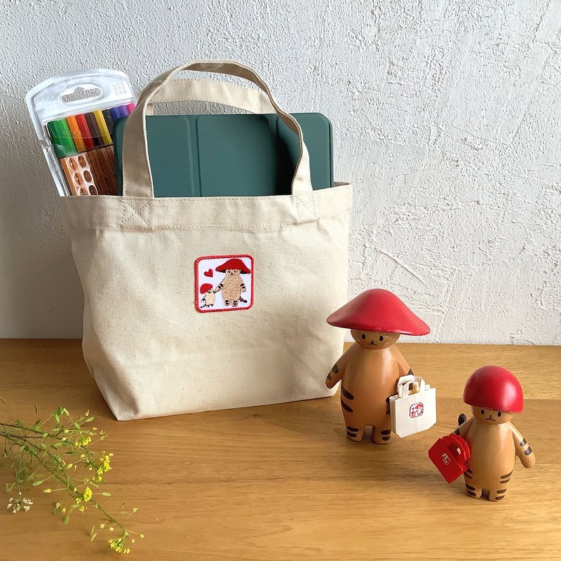 托特包 蘑菇猫 白色 - 手提包/手提袋 - 棉．麻 白色