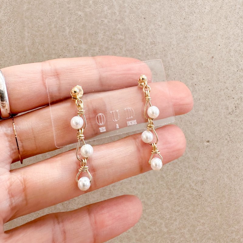 OUD原创.手工饰品.施华洛世奇珍珠.手工挠线.防敏感耳环/耳夹 - 耳环/耳夹 - 珍珠 白色