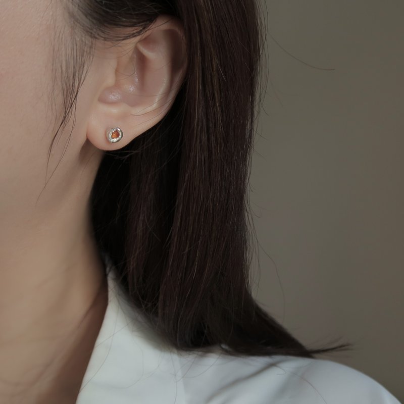 999纯银 蓝宝石 尖晶石 熔岩 耳环 耳夹 免费送礼包装 - 耳环/耳夹 - 纯银 橘色