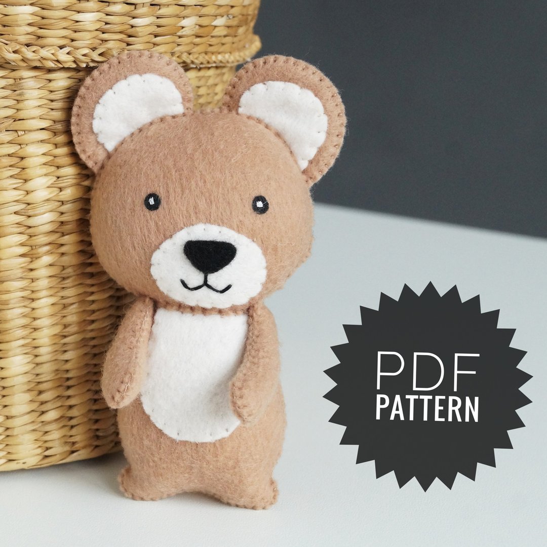 Bear felt animals pattern PDF, woodland stuffed animals, felt toys, sewing DIY - 编织/刺绣/羊毛毡/裁缝 - 其他材质 卡其色