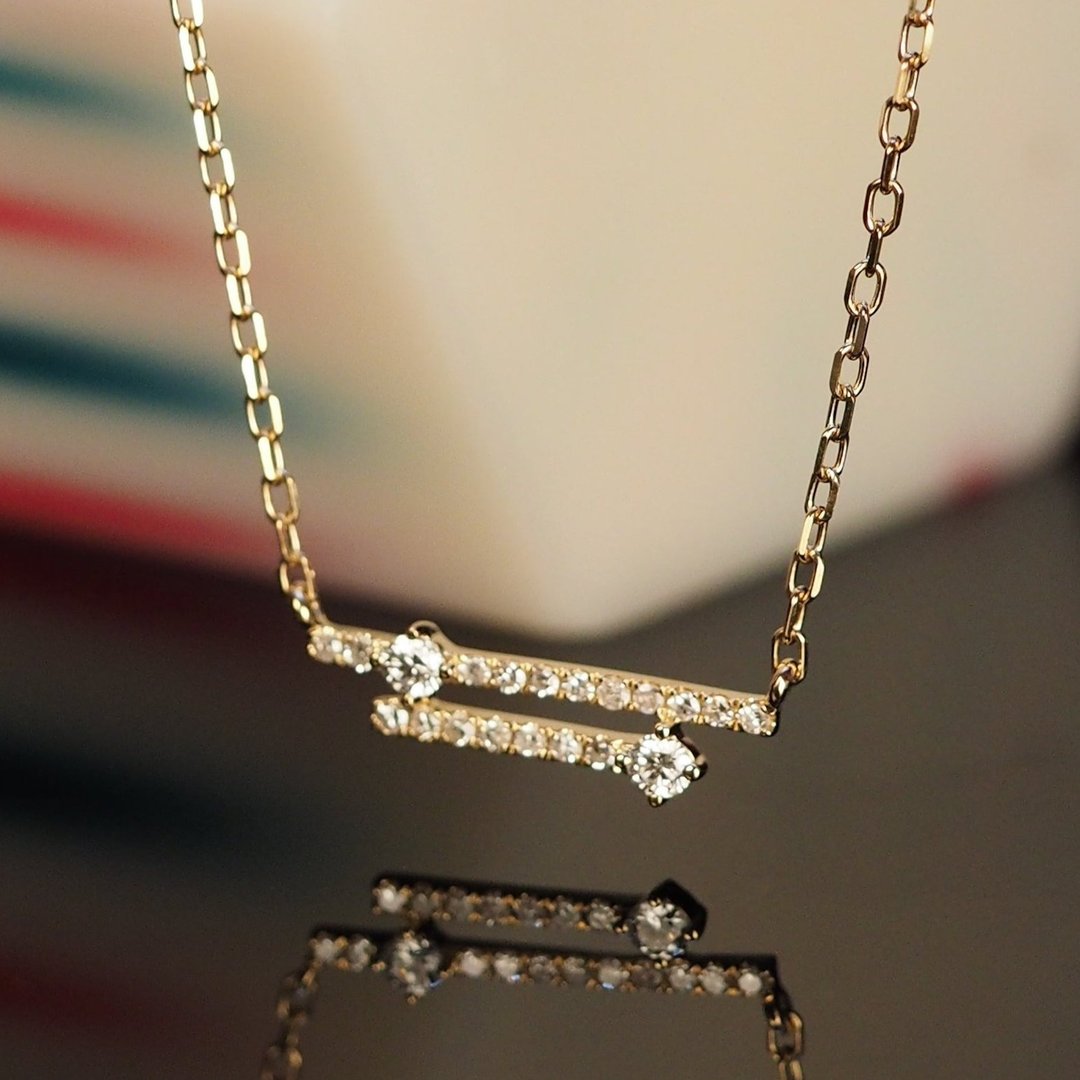 18K金钻石链接项链18K Gold Diamond Bar Connecting Necklace - 项链 - 贵金属 