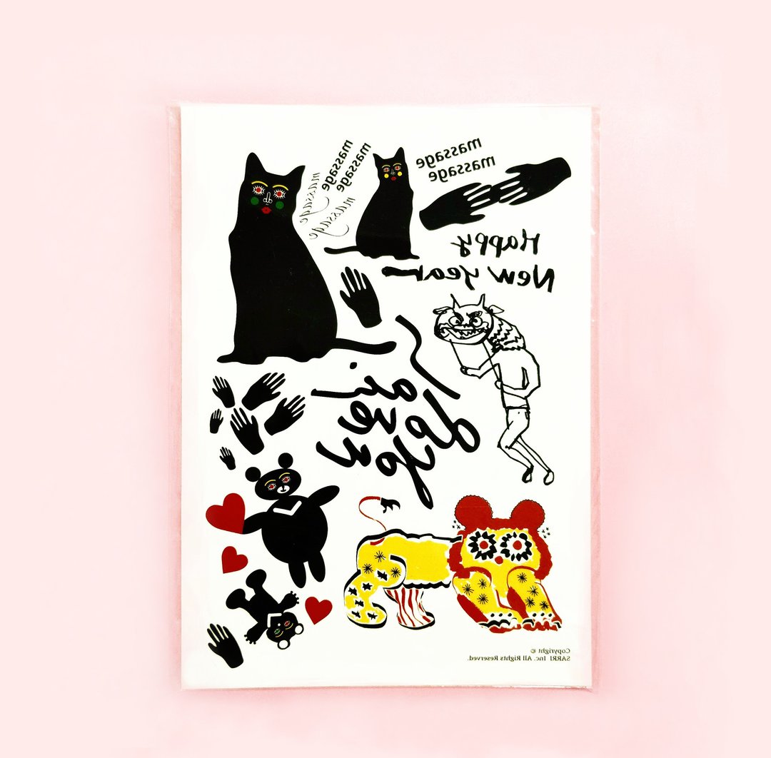 纹身贴纸 刺青贴纸 纹身 贴纸 防水 猫 舞狮 熊 黑熊 - 纹身贴 - 纸 白色
