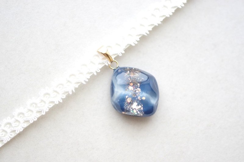 树脂艺术 方形吊坠・夜色深处 - 项链 - 树脂 蓝色