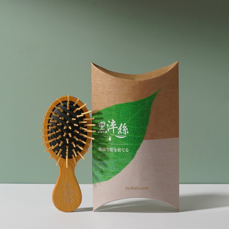 黑淬丝 气垫按摩木梳(随身款) 榉木梳 竹针 抗静电 礼盒 毕业礼物 - 彩妆刷具/镜子/梳子 - 木头 