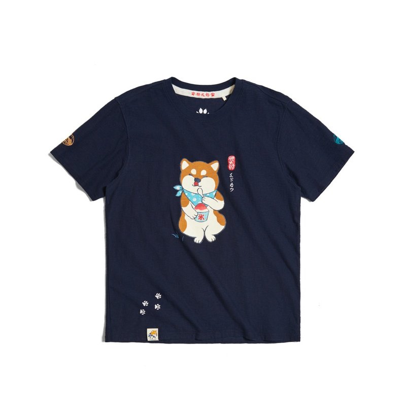 江户胜 日系 男装 加大码 胜太郎系列 胜太郎吃冰短袖T恤(丈青色) - 男装上衣/T 恤 - 棉．麻 蓝色