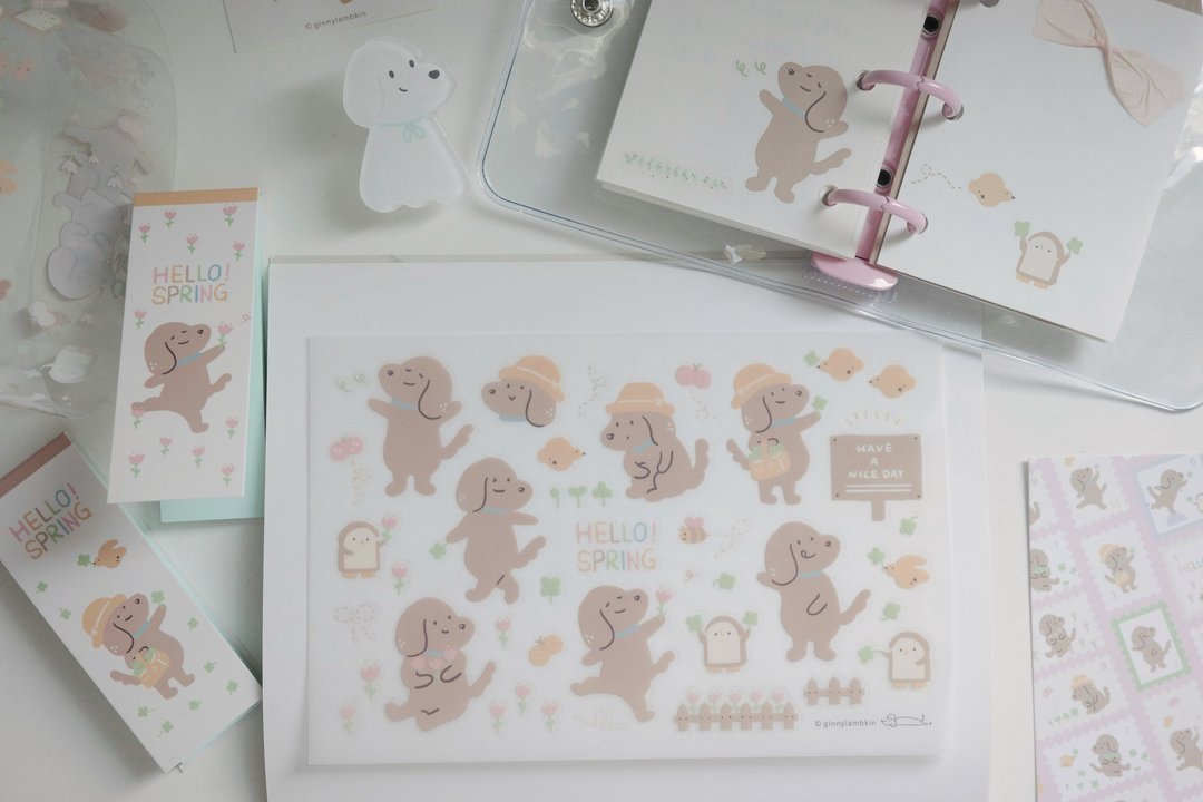 腊肠狗 Hello Spring 转印贴纸 - 贴纸 - 其他材质 白色
