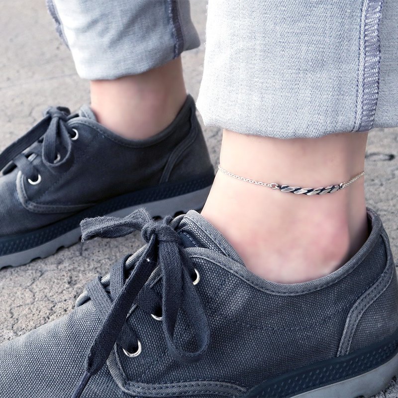 方晶格麻花脚链(复古黑)-925纯银脚链 - 脚链/脚环 - 纯银 银色