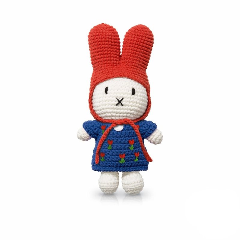 手工制Miffy 米飞兔【蓝花裙+红帽】 - 玩具/玩偶 - 棉．麻 多色