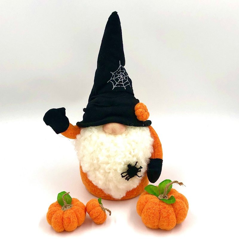 Halloween leprechaun with pumpkins, Autumn Scandinavian gnome, Halloween gift - 玩偶/公仔 - 其他材质 橘色