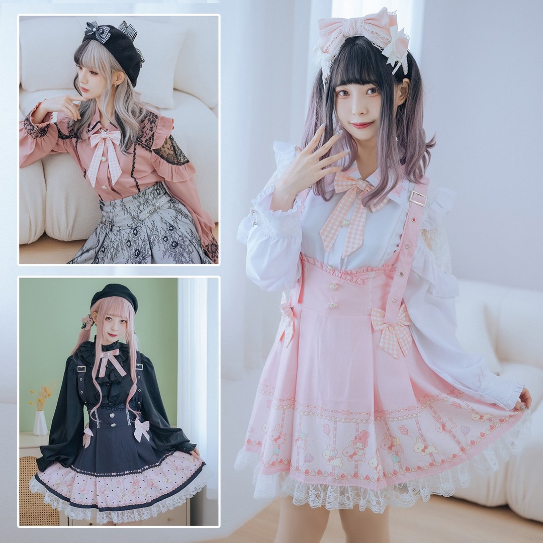 原创三丽鸥SANRIO授权美乐蒂旋转木马量产型吊带裙长袖衬衫JJ5034 - 裙子 - 聚酯纤维 