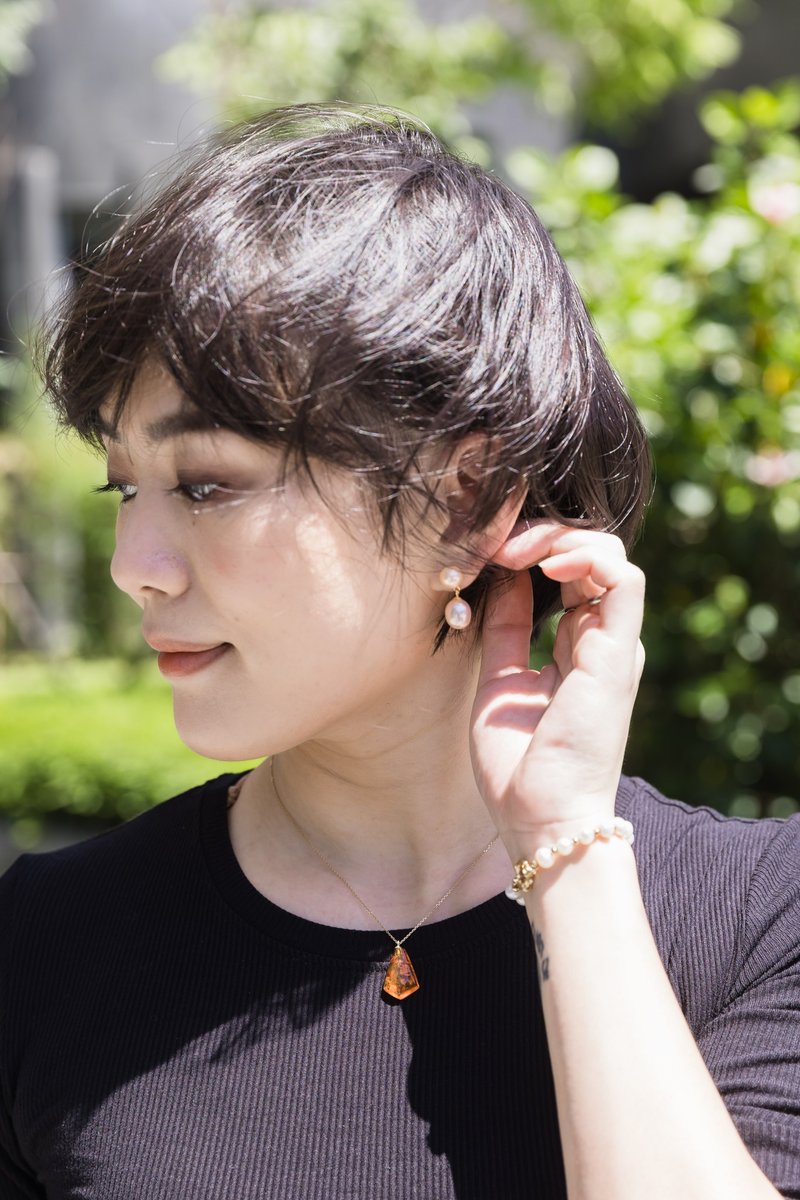 S925纯银－秋光慢慢－水滴双珍珠耳环 - 耳环/耳夹 - 珍珠 