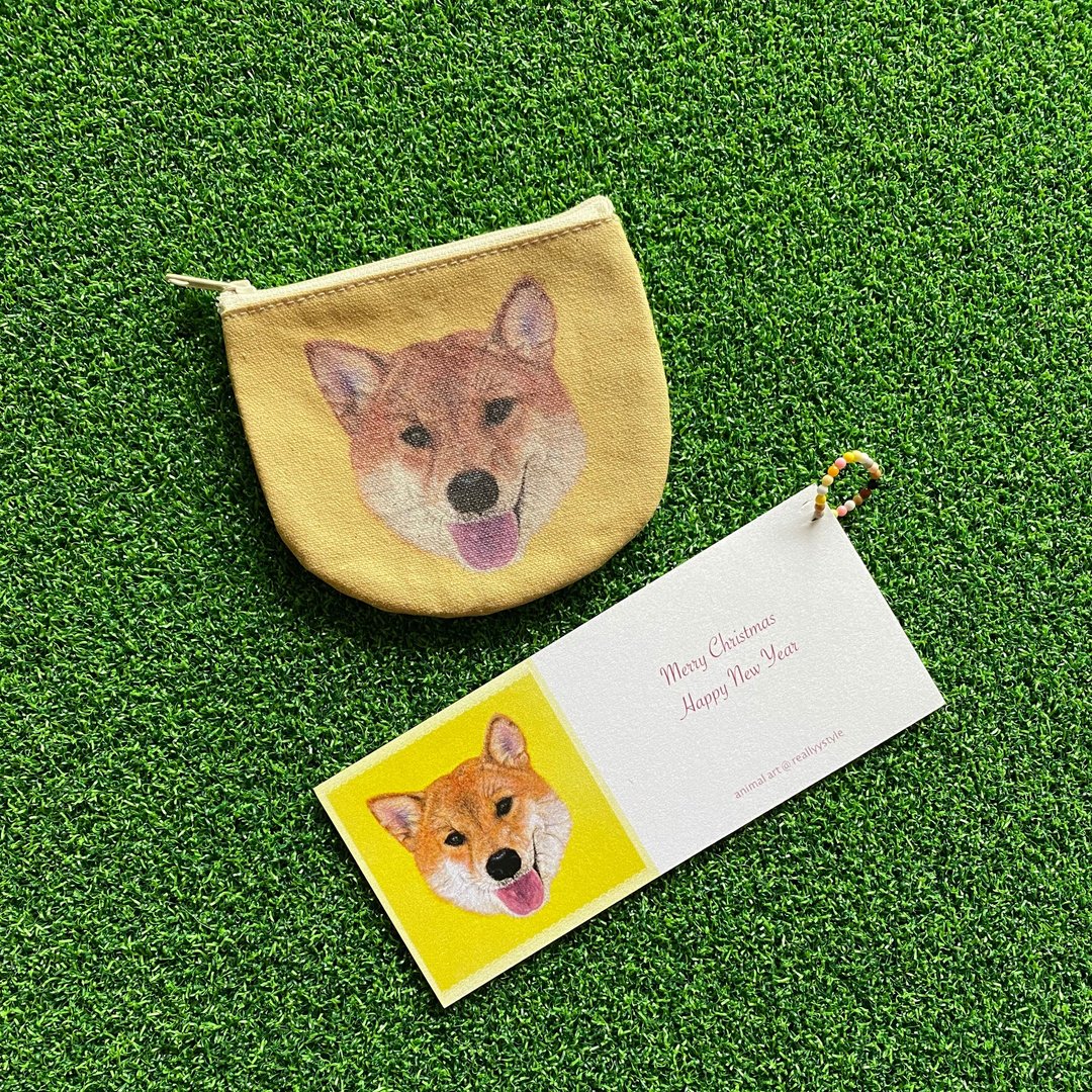 【柴犬礼物】开心柴犬手工帆布零钱包 - 零钱包 - 棉 黄色