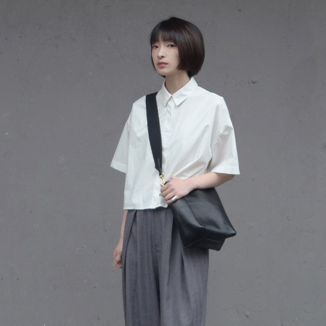 日系短款翻领白衬衫|衬衫|春夏款|棉+聚酯纤维|Sora-269 - 女装衬衫 - 棉 白色
