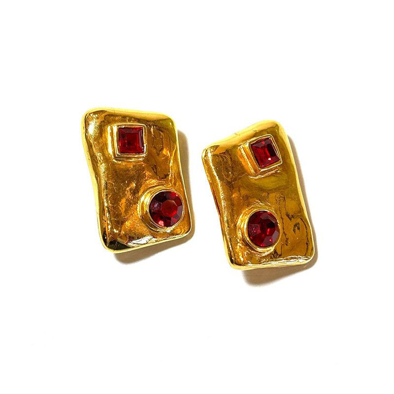 80 年代 Christian Lacroix 古着 金属烤漆 红色水钻 耳环 - 耳环/耳夹 - 其他金属 金色