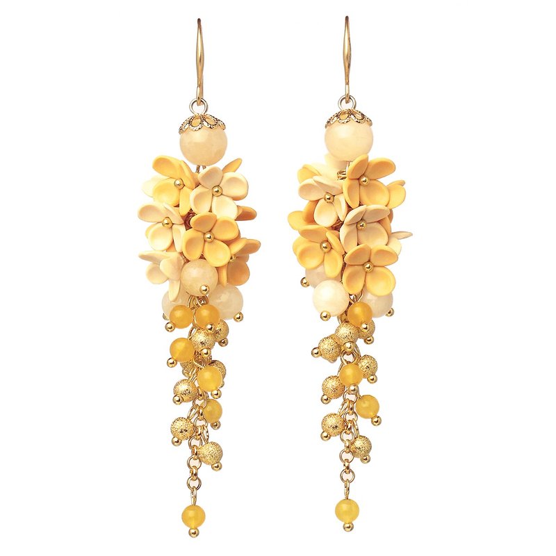 Yellow Statement Earrings With Tiny Flowers Foral Earrings Polymer Clay Earrings - 耳环/耳夹 - 粘土 黄色