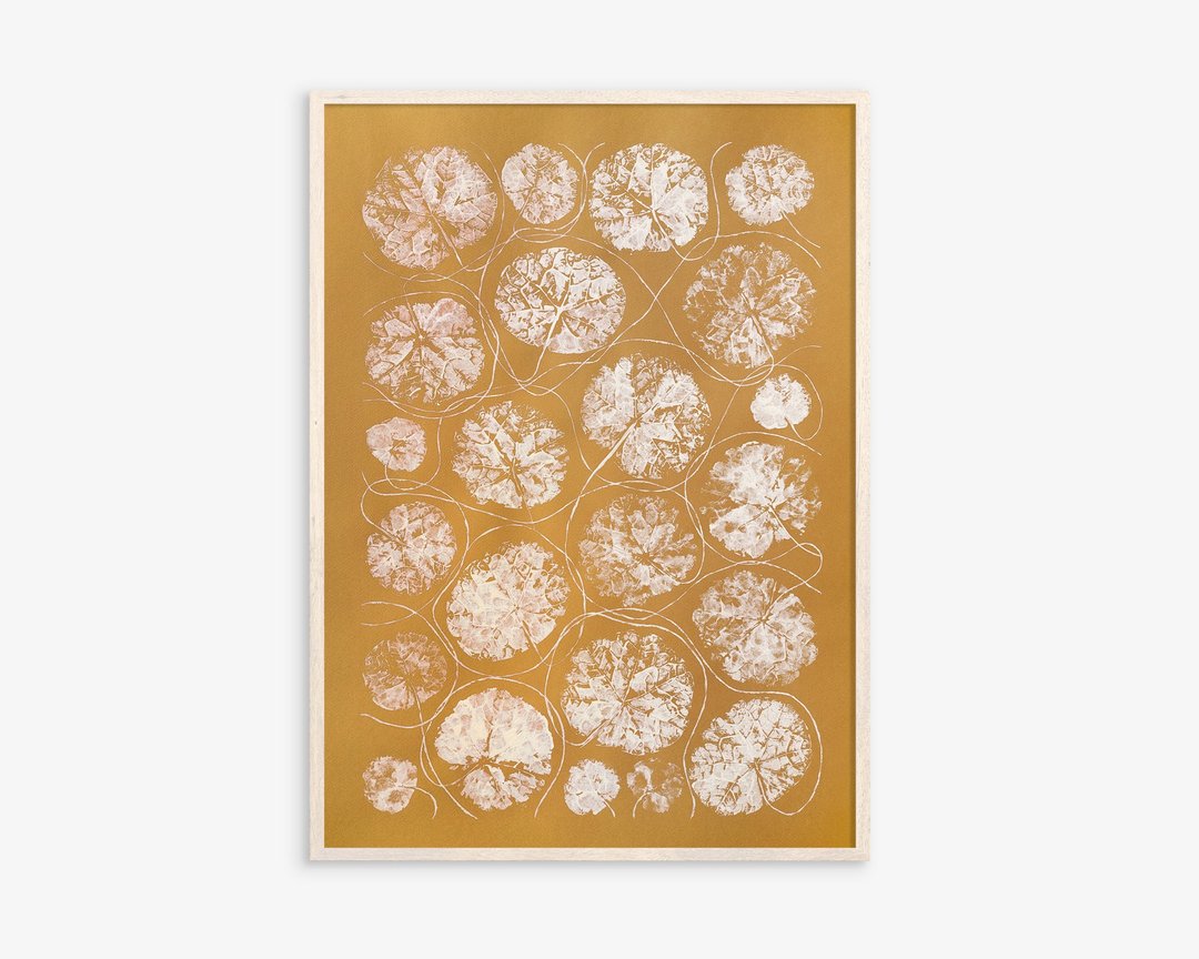赭色和米色纹理树叶植物墙艺术 Monotype 印刷原创艺术品 - 海报/装饰画/版画 - 纸 黄色