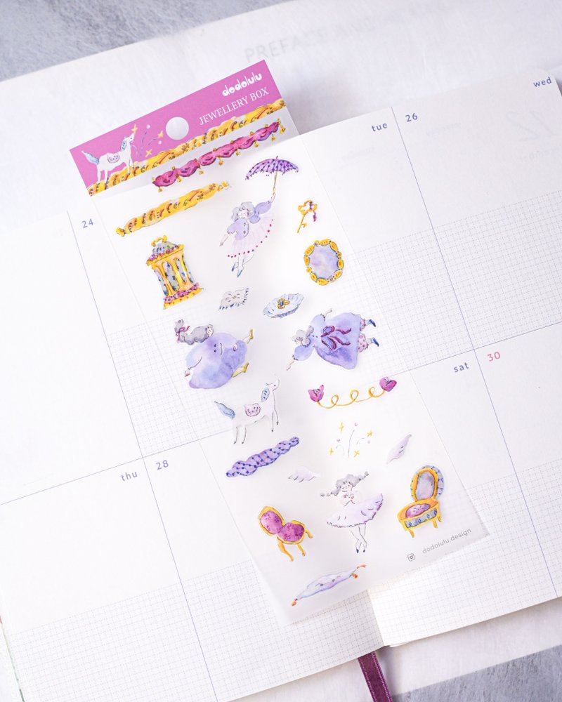 首饰盒 - 雾面贴纸 | 女孩贴纸 - 手帐素材 - 纸贴纸 | 插画 dodolulu - 贴纸 - 纸 紫色