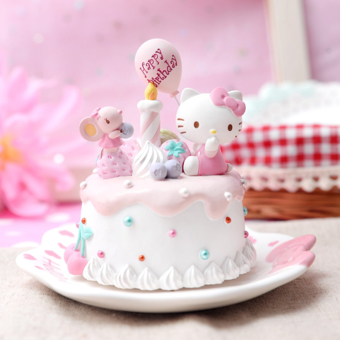 HELLO KITTY 生日蛋糕 音乐铃摆饰+盘子 生日礼物 - 摆饰 - 其他材质 