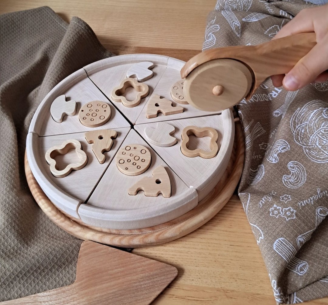 Lemi Toys 木制披萨 - 玩具/玩偶 - 木头 咖啡色