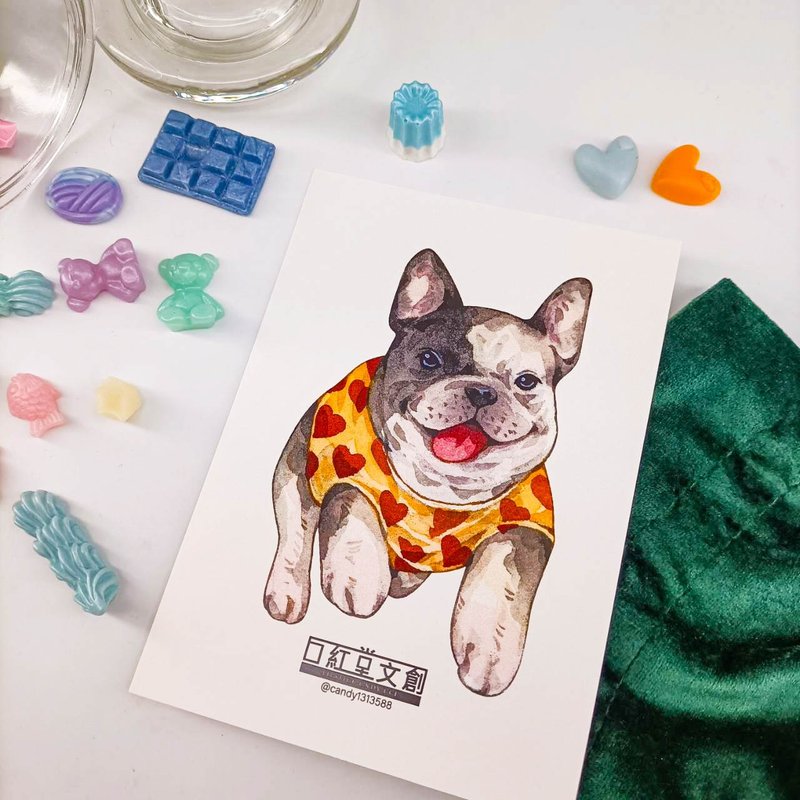 KR474_口紅堂明信片_法國鬥牛犬11_candy1313588 postcard - 卡片/明信片 - 纸 多色