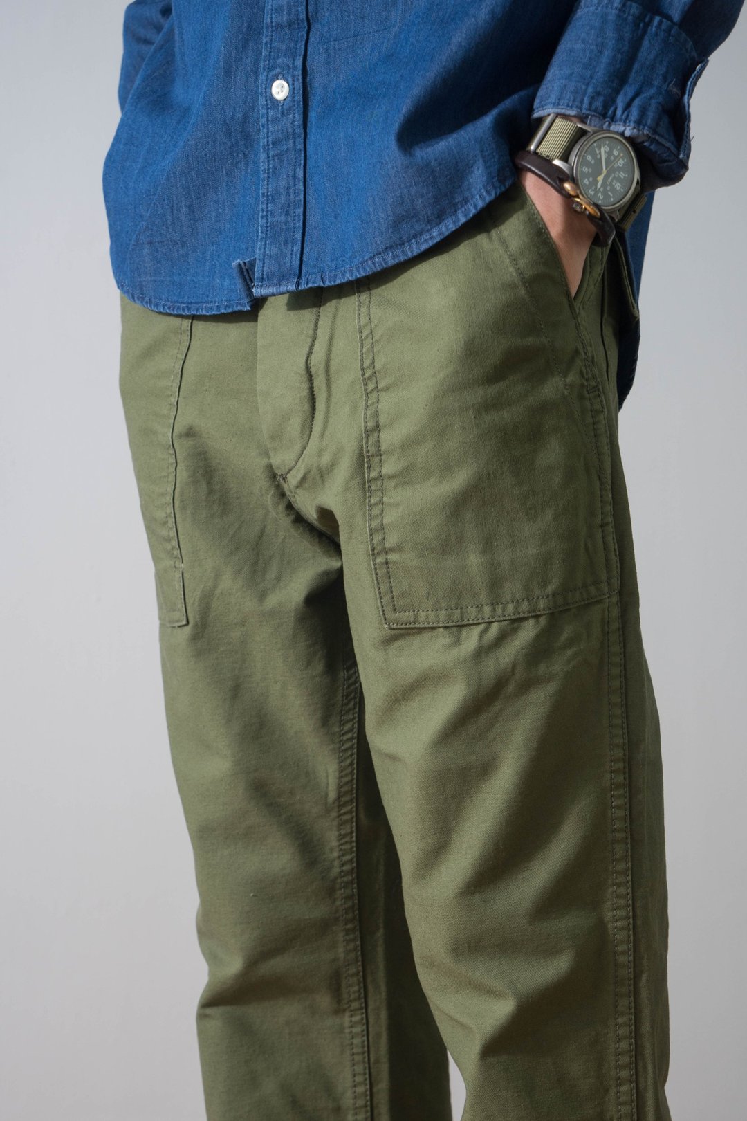 日系搭配 美式复古 OG-107军裤 休闲口袋面包裤中性 FATIGUE PANT - 男士长裤 - 棉．麻 绿色