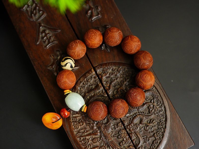 【老山檀香 福禄寿禧】正宗印度迈索尔老山檀香18mm佛珠手串 - 手链/手环 - 水晶 