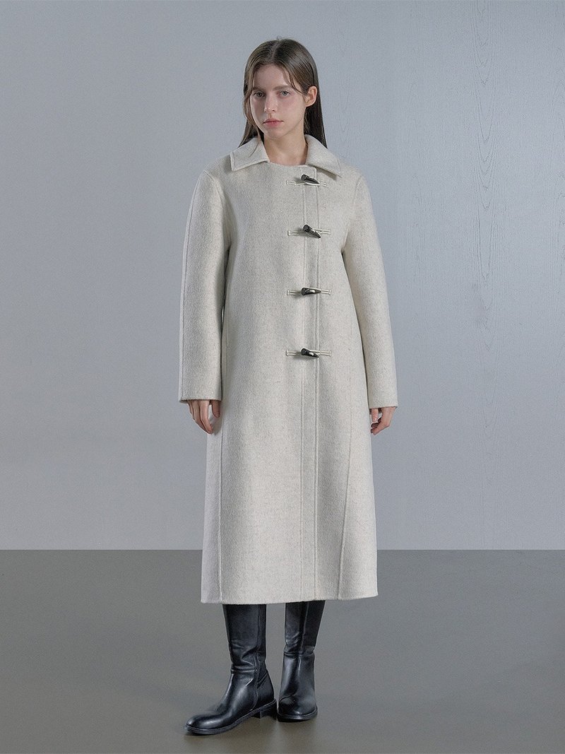 羊毛混纺 气球袖设计 订制长大衣 - 燕麦白/黑 - 女装休闲/机能外套 - 其他材质 白色