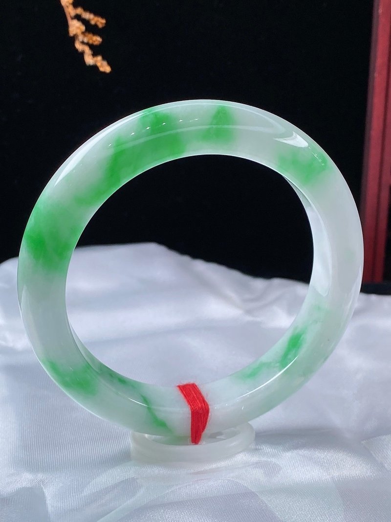 天然正装老坑料缅甸翡翠手镯 白底青辣色 细腻干净辣阳绿 57圈口 - 手链/手环 - 玉石 