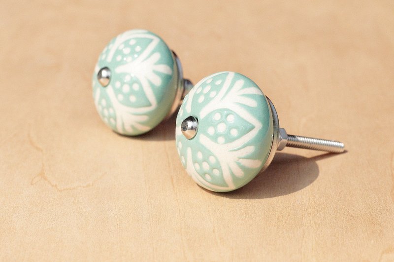 英式复古手绘陶瓷手把/陶瓷门把/陶瓷窗户门把-立体雕纹tiffany绿 - 花瓶/陶器 - 陶 绿色