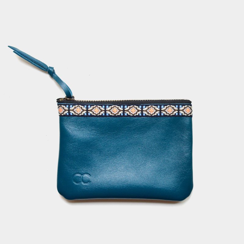 【嬉皮的生存筹码】羊皮 蓝绿色皮革钱包 民族风悠游卡信用卡 - 零钱包 - 真皮 蓝色