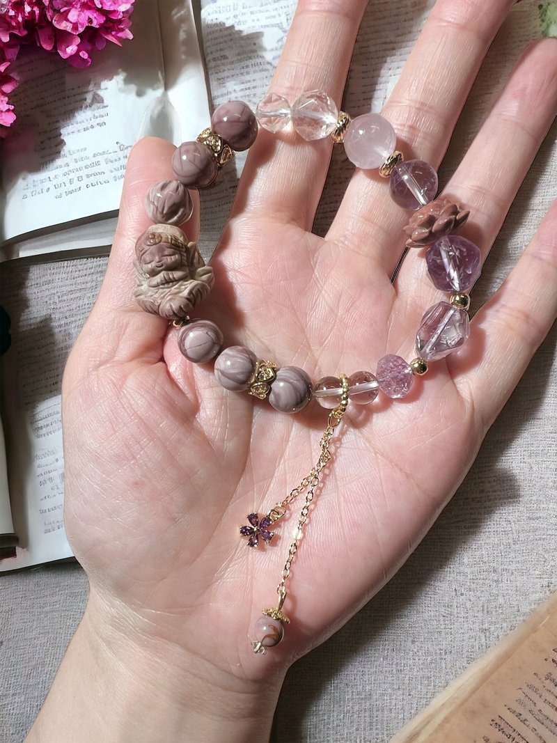 阿拉善 玛瑙 观音雕刻 挡煞避邪增加智慧手链手珠设计母亲节礼物 - 手链/手环 - 水晶 