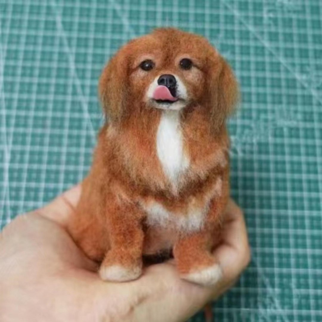 定制 逼真犬 毛孩 宠物 京巴犬 羊毛毡 娃娃 似颜绘 纪念 狗狗 o4 - 玩具 - 羊毛 多色