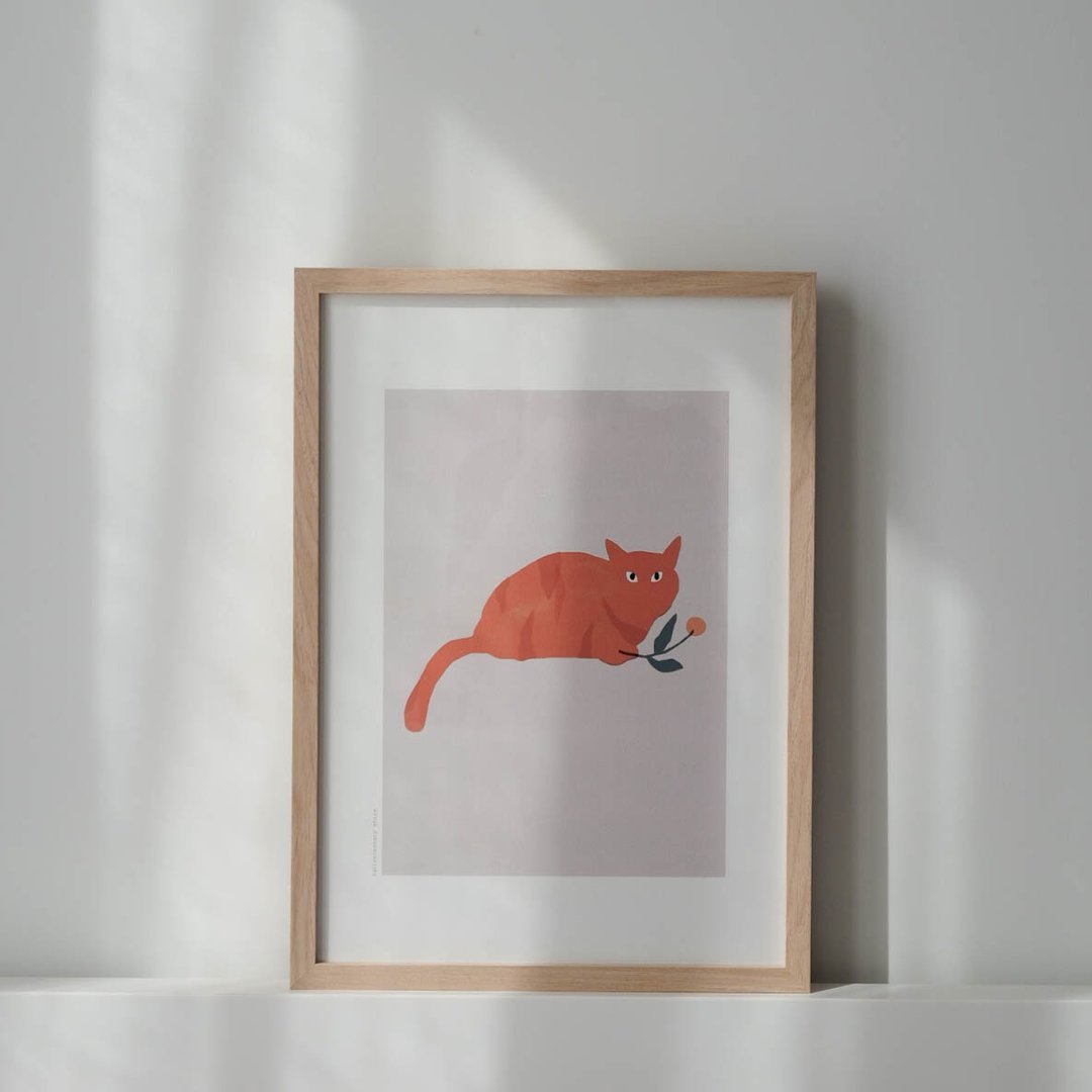 Orange tabby cat poster A3 - 海报/装饰画/版画 - 纸 