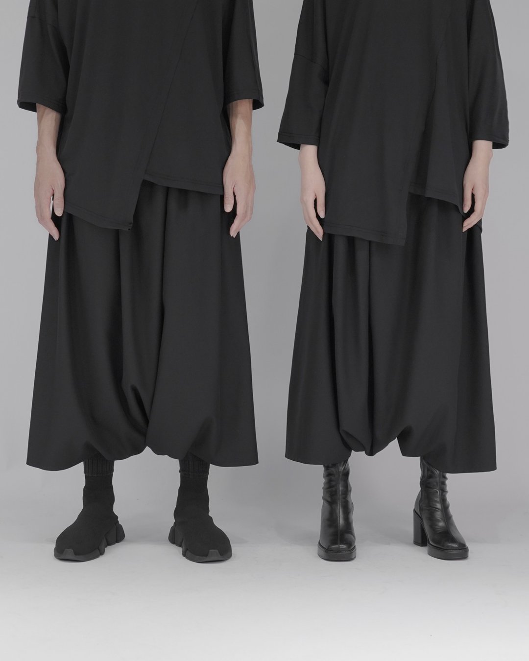 MUKK DESIGN 超低裆飞鼠宽裤裙 - 中性裤装 - 聚酯纤维 黑色