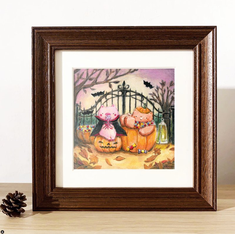 【印刷画/原画】Little Bear & Pig - Halloween 捣蛋的季节 - 海报/装饰画/版画 - 其他材质 