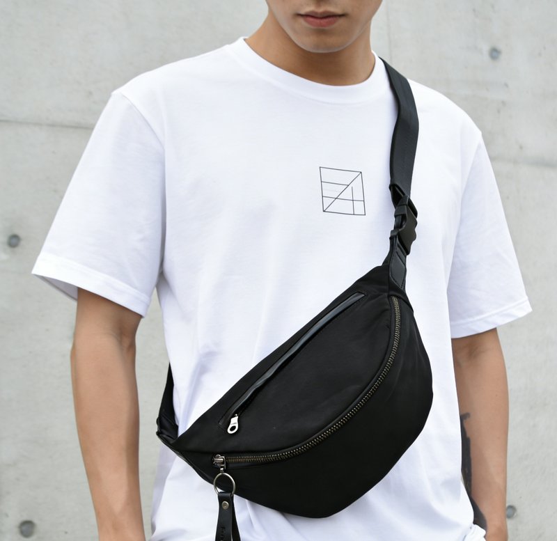 胸前包/胸包/侧背包/骑行包/腰包/ 搭配意大利协会植鞣革 - 侧背包/斜挎包 - 尼龙 黑色