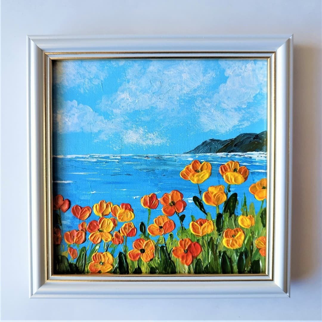 Poppies Landscape Wall Decoration Flowers Painting Artwork hanging painting - 墙贴/壁贴 - 压克力 多色