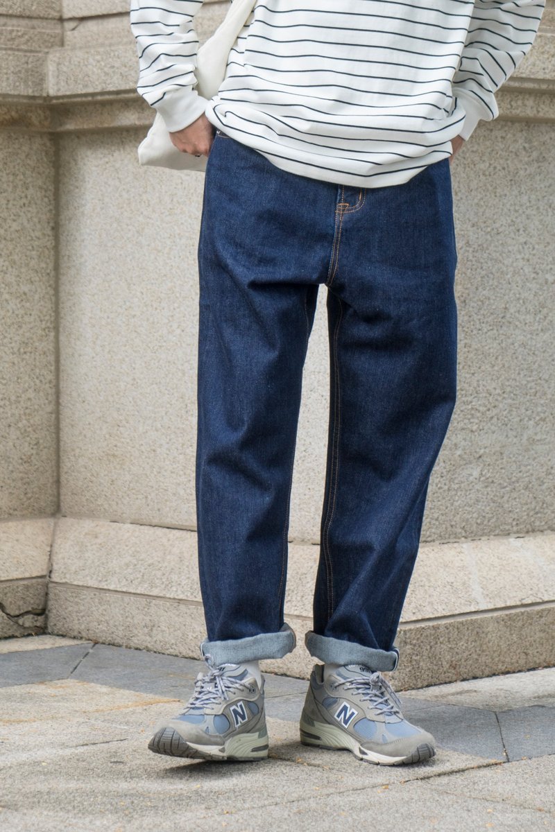 DENIM PANTS 原色單寧牛仔褲 美式復古休閒寬鬆直筒赤耳牛仔褲 - 男士长裤 - 棉．麻 蓝色