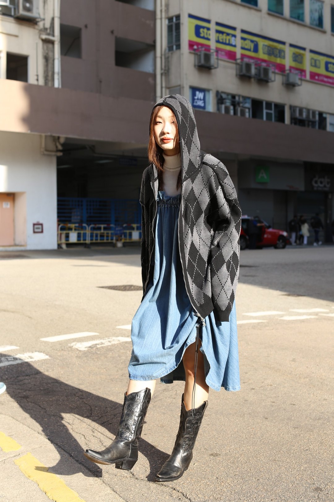 【两面穿】双色针织连帽外套 - 菱格纹与条纹的风格 - 女装休闲/机能外套 - 棉 黑色