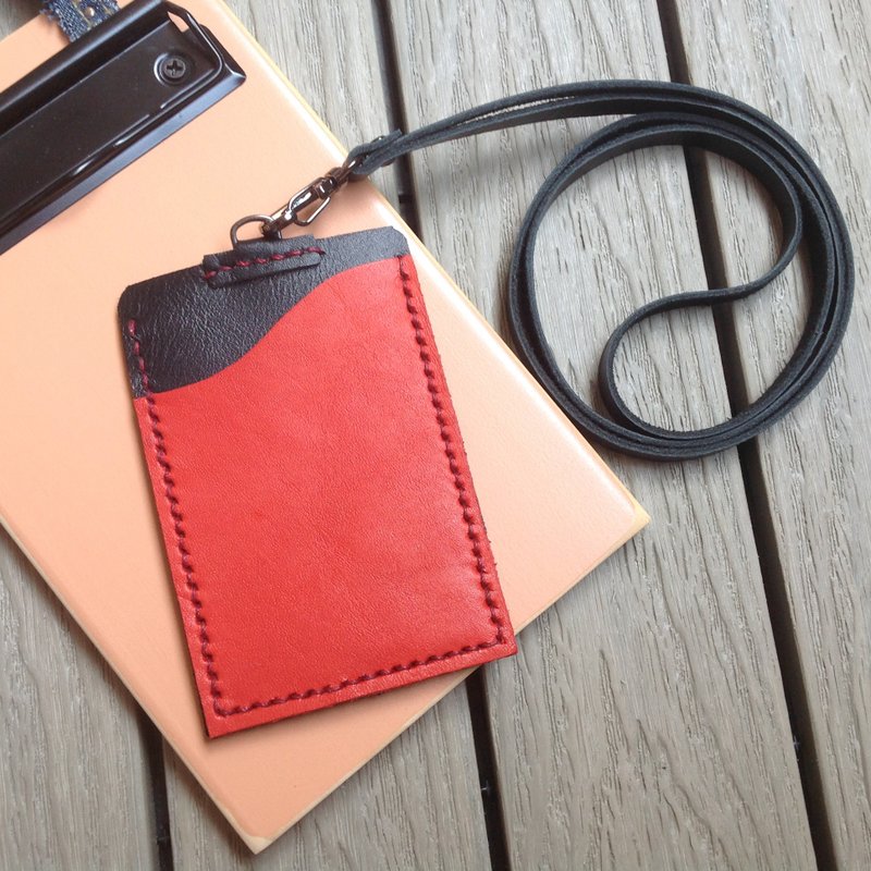 直式识别证证件夹悠游卡套卡片套可背式手工缝制真皮(红色) - 证件套/卡套 - 真皮 