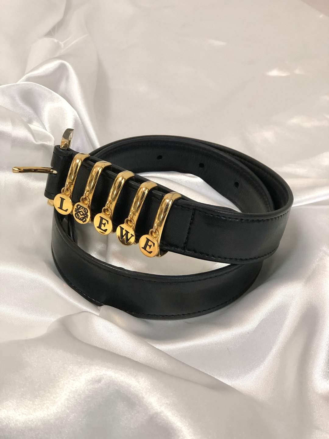 【日本直送名牌二手包】LOEWE罗意威首字母皮带黑×金复古复古tebe6k - 皮带/腰带 - 真皮 黑色