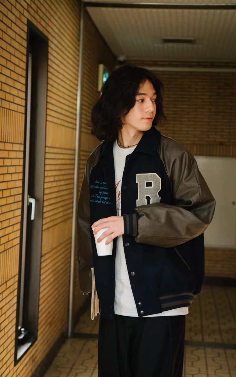 借来的时间 日系复古羊毛棒球服 冬季夹克外套 - 男装外套 - 其他材质 蓝色