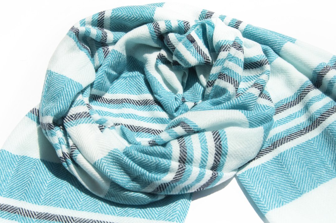 喀什米尔Cashmere 针织围巾 纯羊毛围巾 手织围巾 编织围巾-希腊 - 围巾/披肩 - 羊毛 蓝色