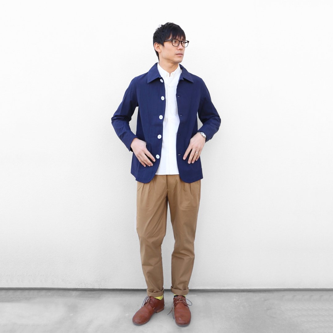深蓝色折领棉质工作服夹克外套［男女都可穿 size2］ - 男装外套 - 棉 蓝色