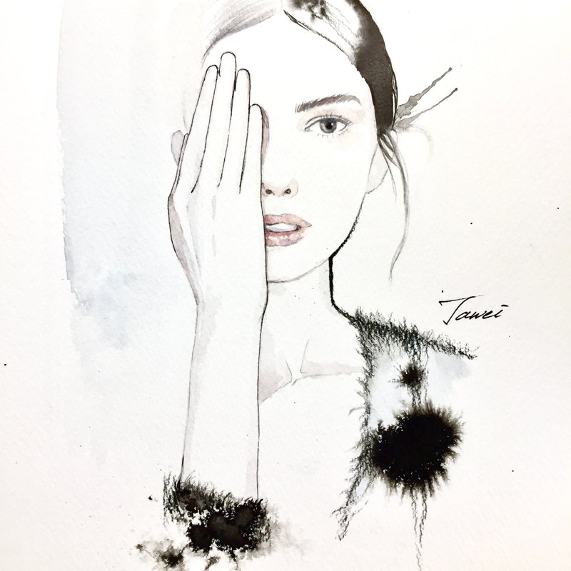 (双人)定制人像画B4(含框)/素描水彩画 - 海报/装饰画/版画 - 纸 白色