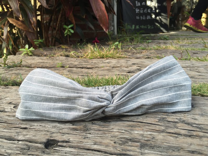 普洱 / 绿 条纹 / 宽版 松紧手工发带 - 发带/发箍 - 棉．麻 