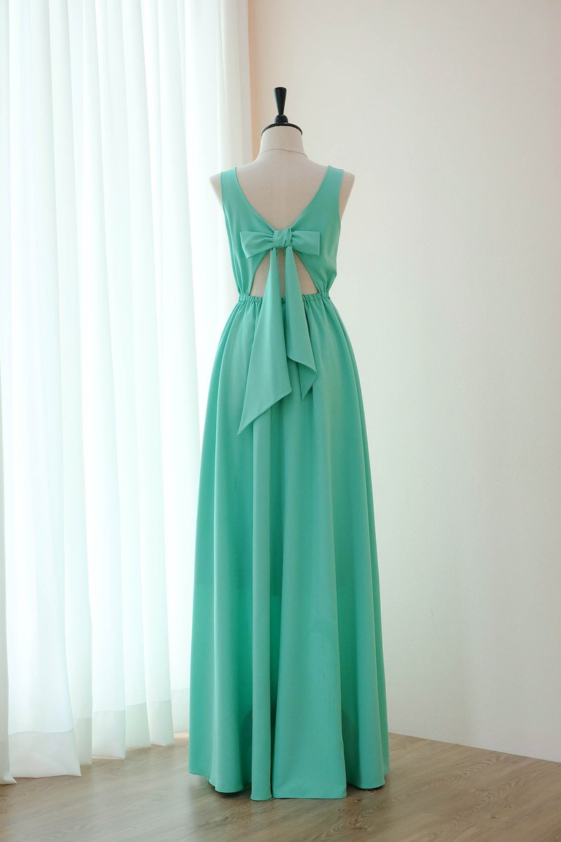 Green bridesmaid maxi dress Prom party cocktail evening dress - 晚装/礼服 - 聚酯纤维 绿色